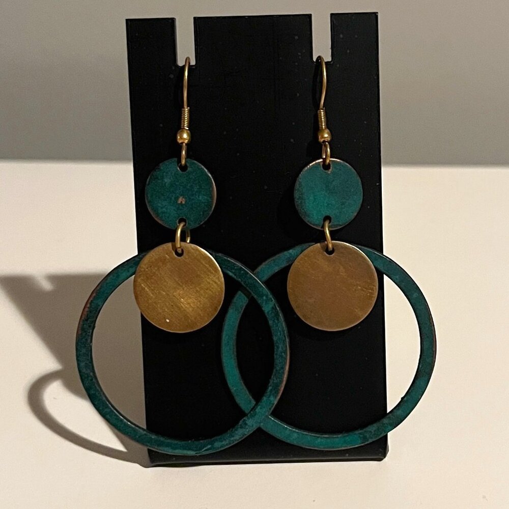 Turquoise and Gold Dangling Earrings from Ten Thousand Villages. 2" Gently Used.